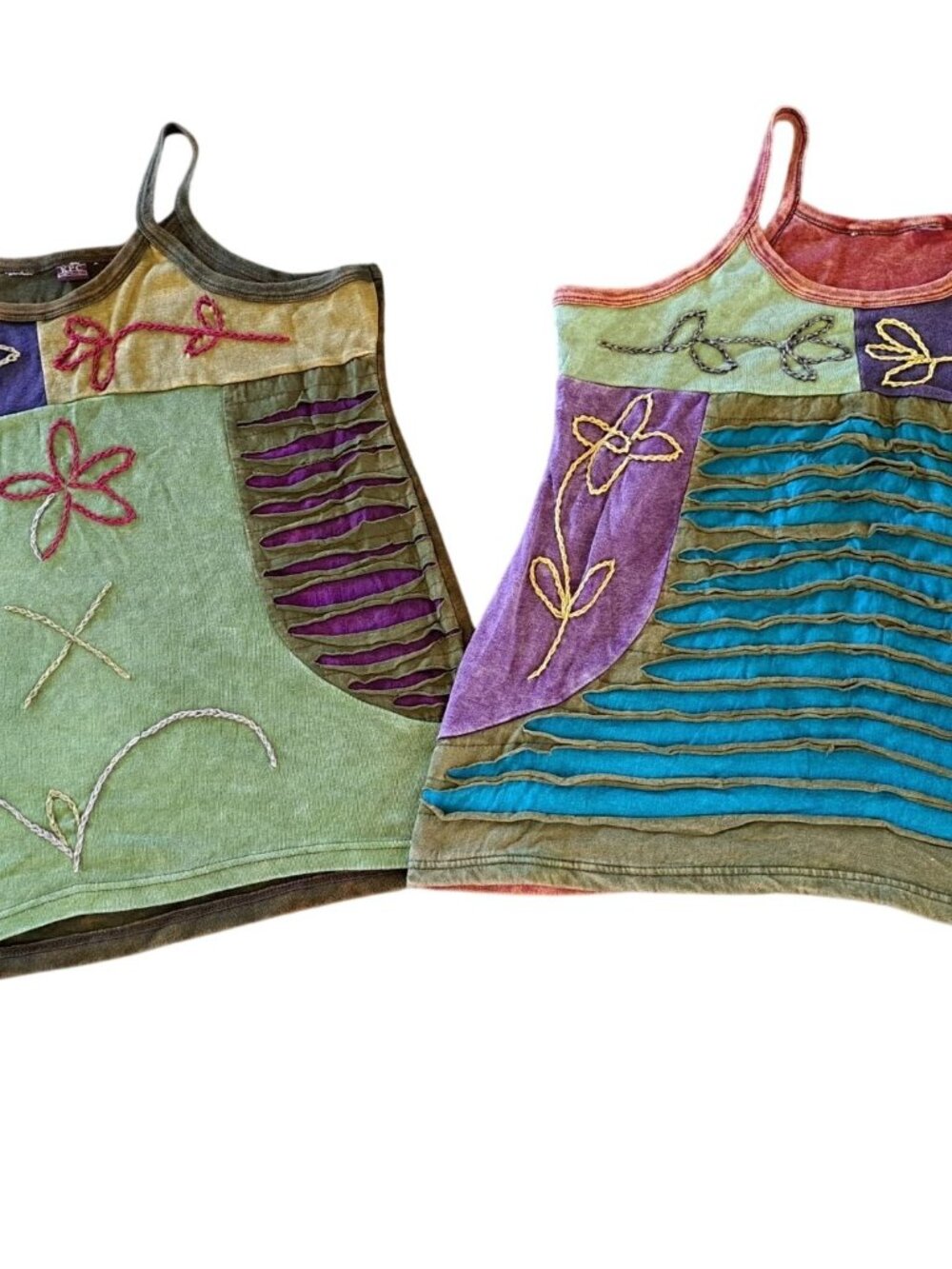 Vintage KPC Boho Gypsy Embroidered Boho Tank Tops Set Of 2 Womens L Festival